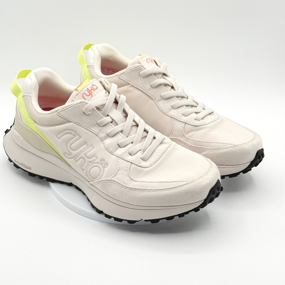 Ryka Jog On Slip On Bungee Sneakers 10W Wide Women White/Volt Comfort New no box